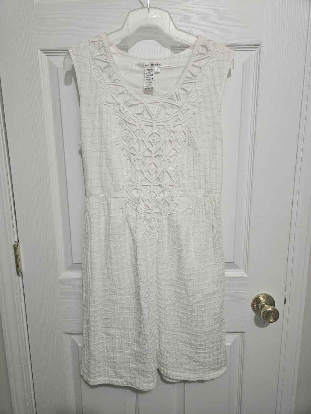 Max Studio White Sleeveless Crochet-Front Mini Dress